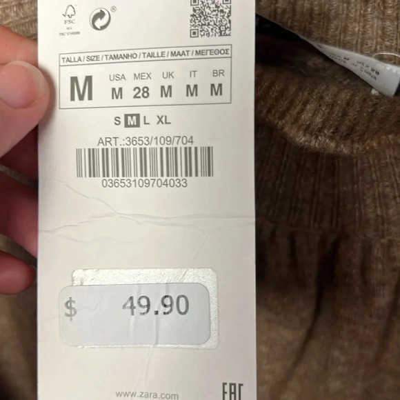 Zara women’s KNITTED Acrylic Wool, Camel  BLEND HIGH NECK CABLE JUMPER DRESS  M - Picture 4 of 8